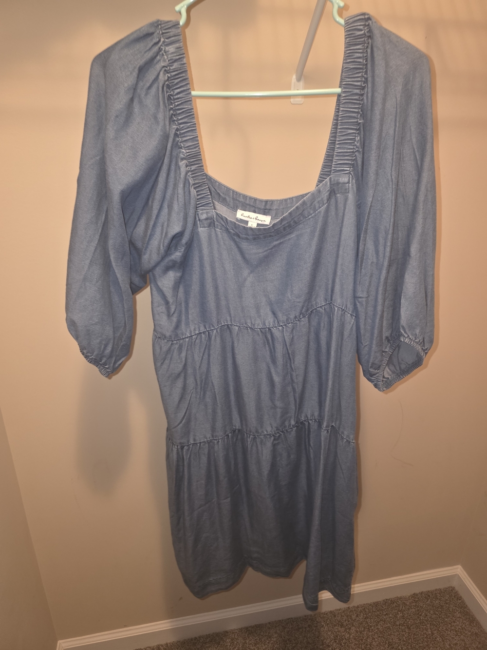 Blue Denim Square Neck Tiered Dress